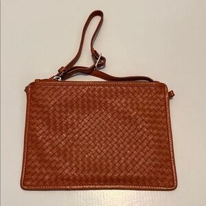 WHYRED Woven Leather Wristlet in Brownish Orange